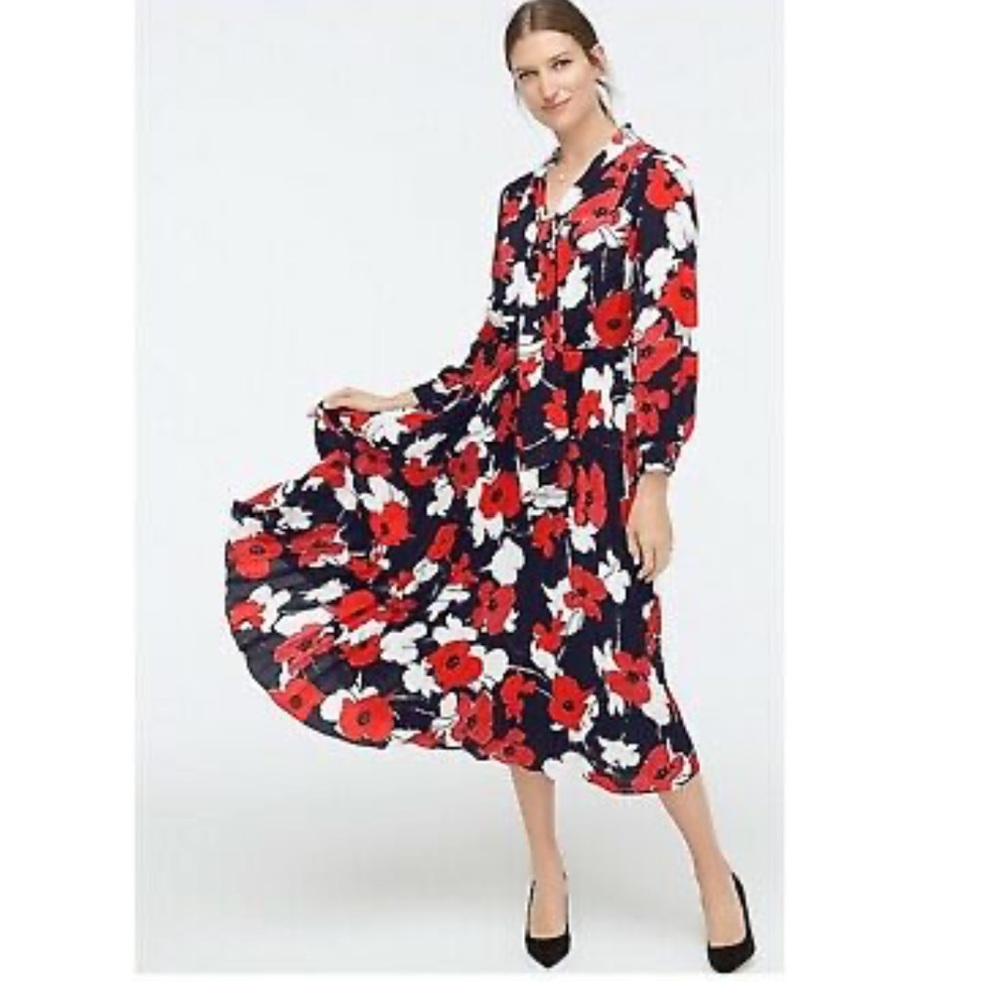 NWOT J Crew Petite Tie-neck Pleated A-line Dress P6 - Picture 1 of 9
